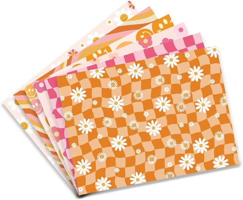 12 Sheets Boho Wrapping Paper Retro Groovy Gift Wrap Paper, Smiley Face Floral Daisy Pattern Wrapping Paper for Baby Shower Birthday Wedding DIY C...