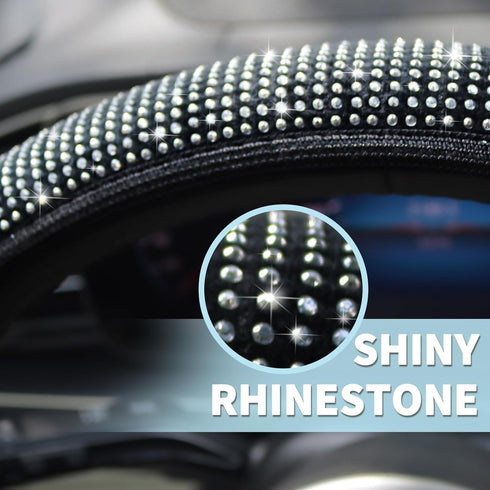 Bling Steering Wheel Cover, Rhinestones Steering Wheel Cover Crystal Diamond for Women, Sparkling Car Wheel Protector Universal Fit 14-15 inches -...