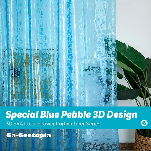 Ga-Geetopia EVA Blue Thin Shower Curtain Liner, Pebble Pattern 72x72 Inch Lightweight Plastic Bathroom Shower Showroom Inner Curtain with Rustproo...