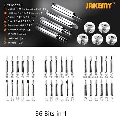 Small Screwdriver Set, JAKEMY 36 Magnetic Bits Precision Screwdriver Repair Tool Kit Comes with Opening Tool and Tweezer for Laptop, iPhone, MacBo...