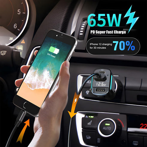 USB C Car Charger, 3-Port Fast Car Charger PD3.0 & QC3.0 with LED Digital Display, Cigarette Lighter Fast Charging Adapter Compatible with iPhone ...