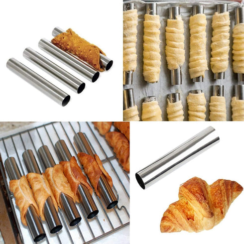 Screw Croissant Molds, VolksRose 12 PCS Non-stick Stainless Steel Waffle Cone Roll Pastry Cream Horn Forms Pancake Making Tool Cannoli Tubes DIY S...