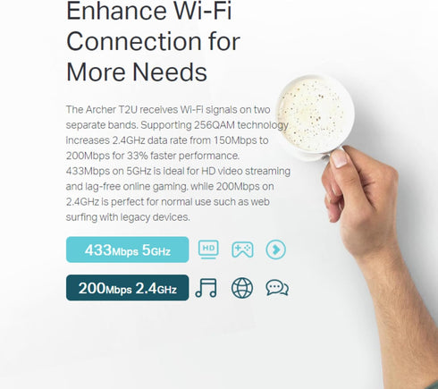 TP-Link Archer T2U 11AC USB WiFi Adapter - Dual Band 2.4G/5G AC600 Wireless Network Card, WiFi Dongle, Mini Size, Supports Windows (XP/7/8/8.1/10)...