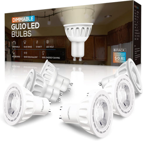 GU10 LED Light Bulbs, 3000K Warm White MR16 Dimmable GU10 Bulb Replacement for Recessed Track Lighting, 5W 500LM LED Bulbs 40° Spotlight for Kitch...