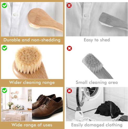 Stain Brush Laundry, Natural Boar Bristle Cleaning Brush, Dense Household Clothes Shoes Stain Remover Tool Ultra Soft Brush for Body Face Knits Co...