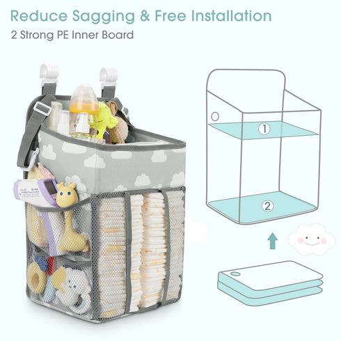 Maliton Hanging Diaper Caddy Organizer - Diaper Stacker for Changing Table, Crib, Playard or Wall & Nursery Organization Baby Shower Gifts for New...