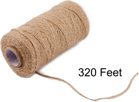 320 Feet Jute Twine and 100 Pieces Mini Natural Wooden Craft Clothespins Pegs Clips...