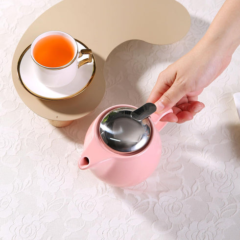 Small Ceramic Teapot With Stainless Steel Infuser For Loose Tea And Blooming Tea, Heat Resistant Ceramic Tea Pot And Tea Kettle, Perfect Tea Maker...