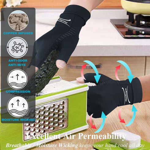 2 Pairs Copper Arthritis Gloves for Women, Compression Gloves for Men for Pain, Fingerless Hand Gloves for Carpal Tunnel, Crochet, Relieve Pain, S...