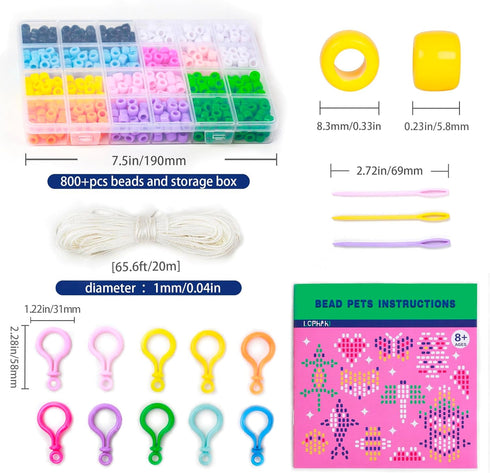 LORHAKI Bead Pets Kit, Art Craft Gift for Kids, Bead Animals Keychain Kit, Bead Art Craft Set for Beginners with Instructions, Pony Beads for Keyc...
