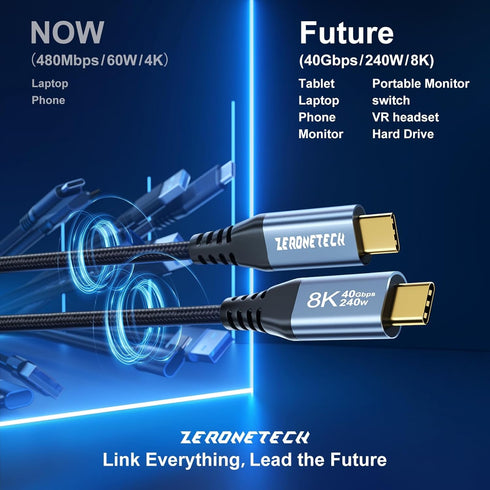 USB C to USB C 3.2 Cable 3.3FT, 40Gbps Data Transfer 8K@60Hz USB C Monitor Cable for Video, 240W PD Fast Charging for Thunderbolt 4 iPad Pro 13/12...