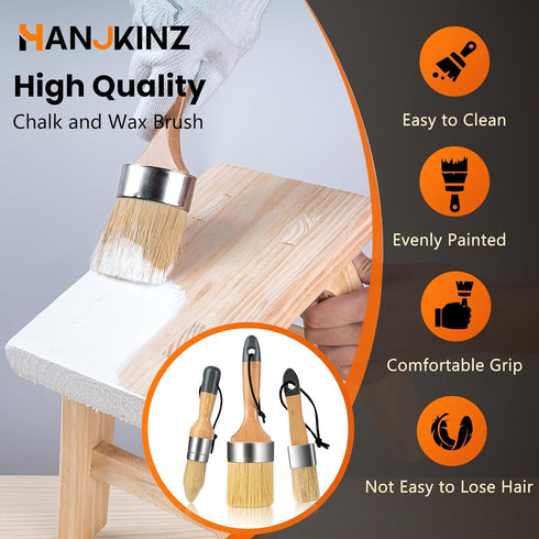 Chalk and Wax Paint Brush 3pc Set, Large Chalk Paint Brush and Small Wax Brush for Chalk Paint, Natural Bristles Stencil Brush, Chalk Paint Brushe...