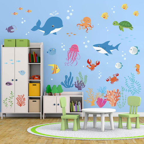 decalmile Under The Sea Dolphin Fish Wall Decals Vinyl Peel and Stick Kids Room Wall Stickers Baby Nursery Childrens Bedroom Bathroom Wall Decor...