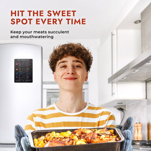 Levain & Co Meat Temperature Magnet - Beef, Poultry, Fish & Pork Cooking Temperature Chart - Vertical Meat Temperature Chart - Meat Temp Magnet Ki...