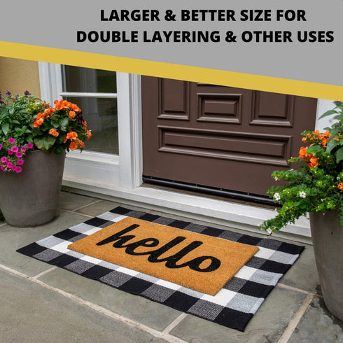 KOZYFLY Buffalo Plaid Area Rugs 2x3 Ft Black and White Checkered Rug Washable Front Door Mat Hand Woven Cotton Outdoor Rug Small Rug for Front Por...