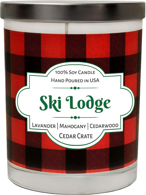 Ski Lodge, Buffalo Plaid 100% Soy Mahogany Candle Scented with Lavender, Mahogany, Cedar Wood Hand Poured in The USA...