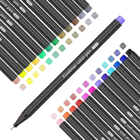Fineliner Pens, Set of 24 Fineliners, 0.4 mm Tips Fine Point Markers, Assorted Art Pens, Water-Based Fine Tip Markers for Drawing, Sketching, Jour...