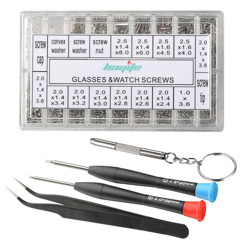 bayite Eyeglass Repair Kit Sunglass Glasses Repair Kit with Screws Assorted Tweezers Screwdriver Nuts Stainless Steel Screws Tool for Watch 1000Pc...