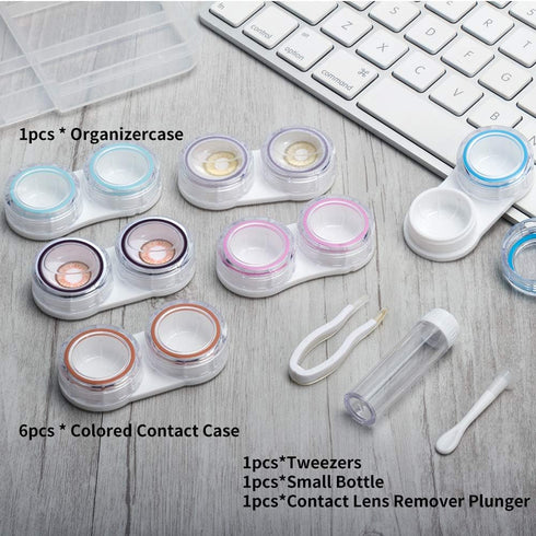 12 Pack Clear Contact Lens Case, Portable Contact Lenses Case with Tweezer Remover Tool Solution Bottle Contacts Soak Storage Container Kit for Tr...