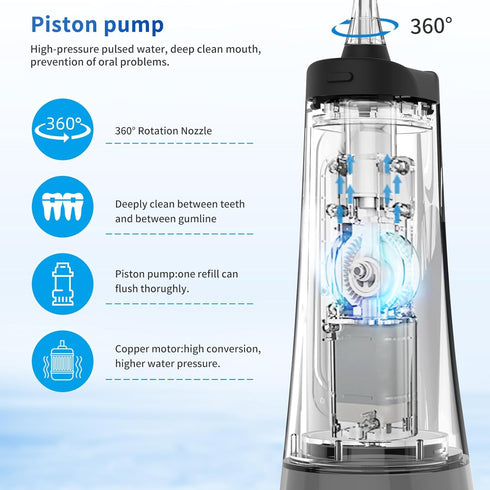 Water Dental Flosser Teeth Pick 9 Modes Cordless Electric Flosser for Teeth Cleaner Portable Rechargeable Oral Irrigator 300ML IPX7 Waterproof Flo...