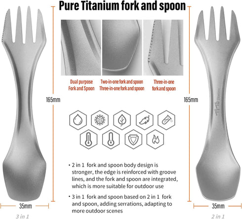 TiTo Titanium Spork 2-in-1 Spoon,Fork and Knife Lightweight Camping Utensil,Eco-Friendly Flatware for Outdoor Traveling,Hiking,Backpacking and Pic...
