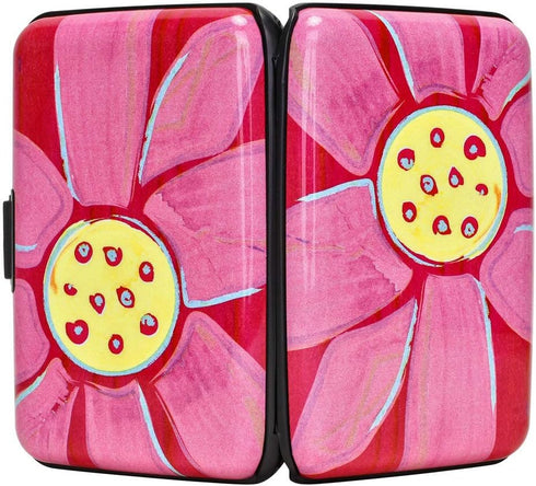ELFISH RFID Blocking Credit Cards Holder Aluminum Wallet Metal ID Case for Men Women (Big pink flower)...