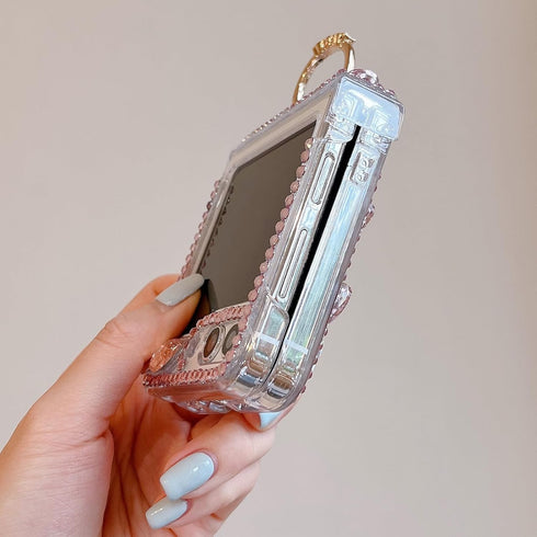 Samsung Galaxy Z Flip 5 Glitter Case with Hinge Protection Ring Holder,Cute Luxury 3D Crown Crystal Rhinestone Diamond Gems Bling Sparkle Shiny Wo...