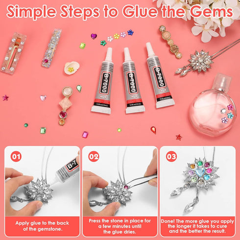 Anezus 900Pcs Jewels for Bedazzling with 3 Pack B7000 Jewelry Glue, Flat Back Craft Gems Rhinestones for Clothing, Sequins Rhinestones Gemstones f...
