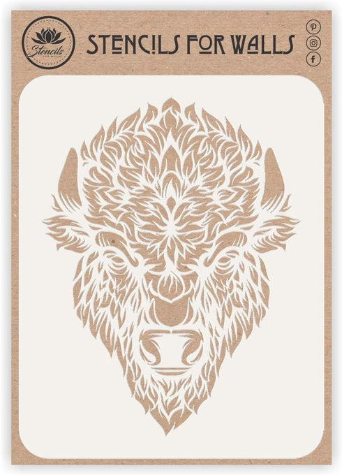 Bison Head Stencil, 8.5 x 11 inch (M) - Classic American Buffalo Bison Head Stencils Template for Painting...