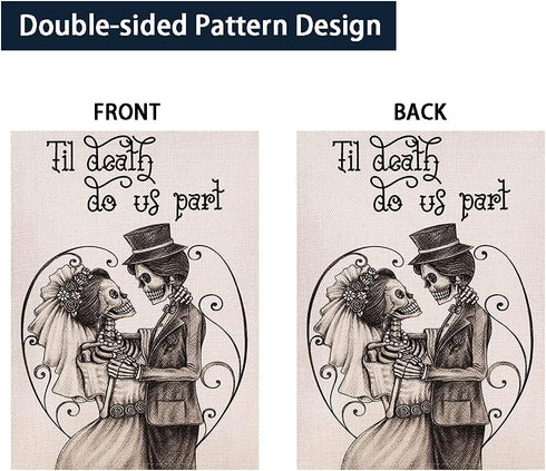 Halloween Garden Flag Vertical Double Sized, Skull Wedding Til Death do Us Part Yard Holiday Farmhouse Outdoor Decoration 12.5 x 18 Inch...