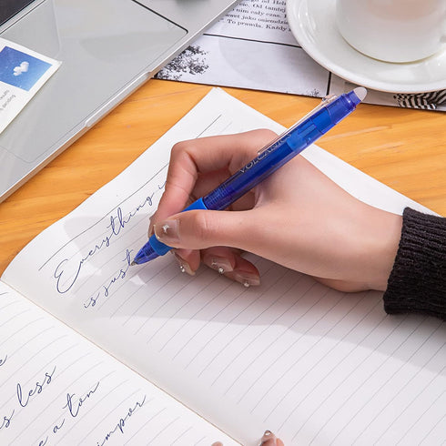 Volcanics Retractable Clicker Erasable Gel Pens - 0.7mm Ball Point, Heat Erase with Built-in Eraser, 12 Pack Blue...