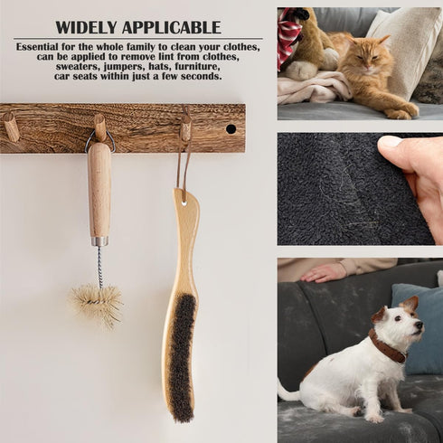 Horsehair Garment Brush Long Wooden Handle Brush Soft Clothes Brush Hat Brush Hair Removal Cleaning Brush Lint Brush for Pet Sofa Bed...