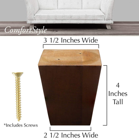 Legs for Furniture, Sofa Ottoman and Chair 4" Wood Feet Replacement, Set of 4 Square Tapered Pyramid Feet (Walnut)...