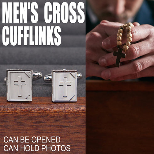 Cufflinks for Men,To commemorate the deceased loved ones, Photos can be placed Album Cross Cufflinks, Shirt Accessories Unique Cuff Links for Mens...