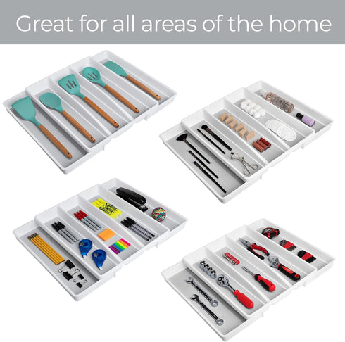 Smart Design Expandable 5 Compartment Plastic Drawer Organizer - Non-Slip Lining and Feet - BPA Free - Utensils, Flatware, Office, Personal Care, ...