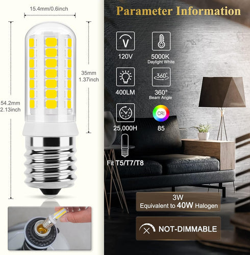 DiCUNO E17 LED Bulb Under Microwave Oven Lights, Daylight White 5000K, 3W (40W Halogen Replacement) 400LM 120V E17 Intermediate Base Light Bulb fo...