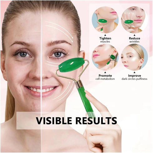 Facial Massage And Scraping Skin Care Tool And Neck Roller Set For Skin Care, Reducing Puffiness And Improving Facial Wrinkles (Green)...