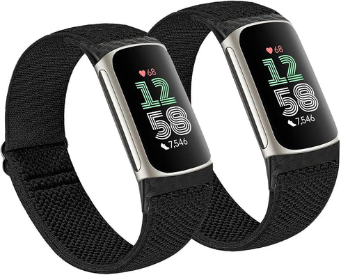 2 Pack Elastic Nylon Bands Compatible with Fitbit Charge 6 / Fitbit Charge 5, Classic Soft Breathable Adjustable Sport Smartwatch Replacement Wris...