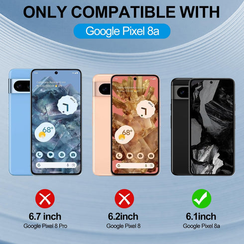 T Tersely 3 Pack for Google Pixel 8a Screen Protector,2024 Released (6.1 inch),Support Fingerprint Unlock Premium HD Tempered Glass Film,Case Frie...