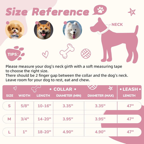 Pink Dog Collar and Leash Set for Medium Dogs Soft and Breathable of 90% Rayon from Bamboo and 10% Polyester Comfortable Skin-Friendly, Adjustable...