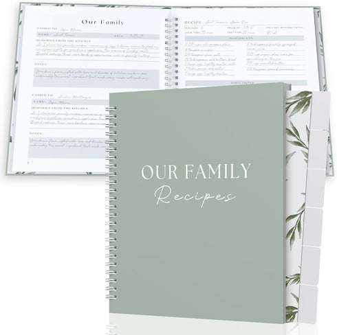 Recipe Book To Write In Your Own Recipes with 6 Custom Dividers - Blank Spiral DIY Personalized Family Cookbook Journal, Fits 118 Empty Recipe Tem...