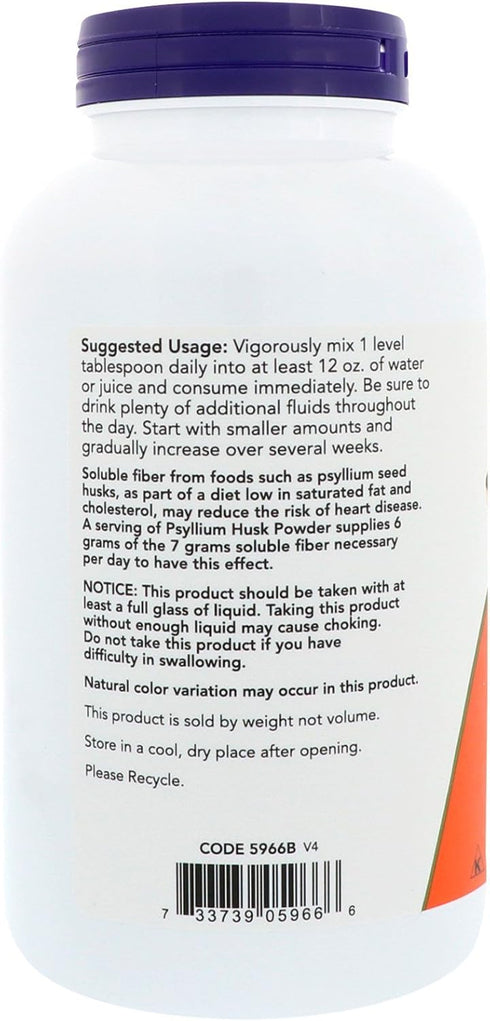 NOW Supplements, Psyllium Husk Powder, Certified Organic, Non-GMO Project Verified, Soluble Fiber, 12-Ounce...