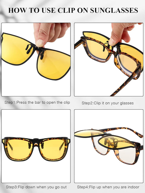 Weewooday 6 Pairs Large Polarized Clip on Sunglasses UV Protection Driving Clip on Sunglass Colorful Flip Frame Glasses for Women Men Eyeglasses...