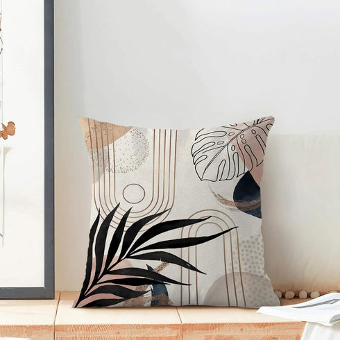 Mid Century Boho Pillow Covers 18x18 Set of 2, Modern Tropical Leaf Outdoor Decorations Throw Pillow Covers Bohemian Farmhouse Decorative Linen Cu...