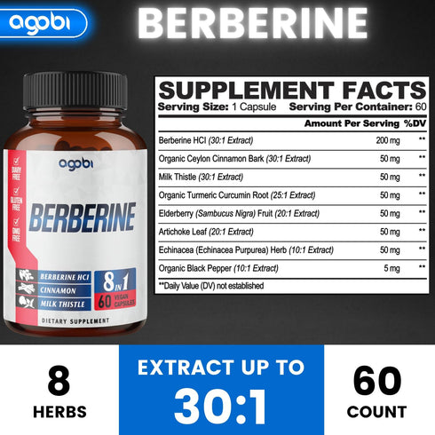 Berberine Supplement with Ceylon, Milk Thistle, Turmeric, Elderberry & More - Support Immune, Cardiovascular & Gastrointestinal - 60 Counts for 2 ...