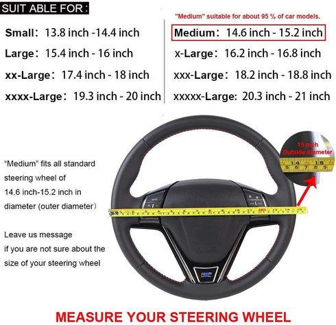 15 Inch 3D Universal Artificial Leather Steering Wheel Cover Stitch On Wrap with Needle & Thread Non-slip Black...