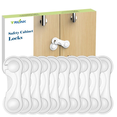 TRILINK Cabinet Locks for Babies 10 Pack, Baby Proofing Baby Safety Locks, Child Locks for Cabinets, Fridge Locks for Kids, Strong Adhesive No Dri...