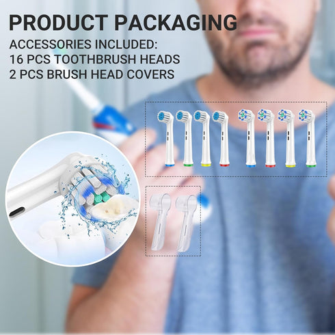 Replacement Toothbrush Heads Compatible with Oral B Braun Electric Toothbrush, 16 Pack Electric Toothbrush Heads, Precision Clean Brush Heads Refi...