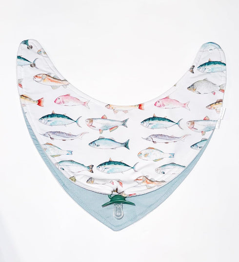 Baby Bib for Drooling and Teething - Highly Absorbent, Machine Washable, Durable, Soft Snap Closure, Pacifier Clip - Let's Go Fishing...