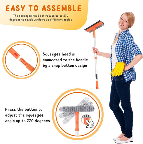 Window Squeegee for Home, Window Cleaner Tool with Extension Pole 20''-30'', Window Washer for Shower, Car Windshield, Mirror, Glass Cleaning...